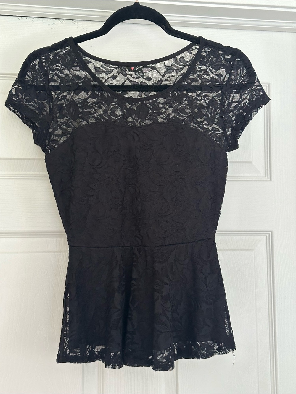 Guess Black Lace Peplum Top